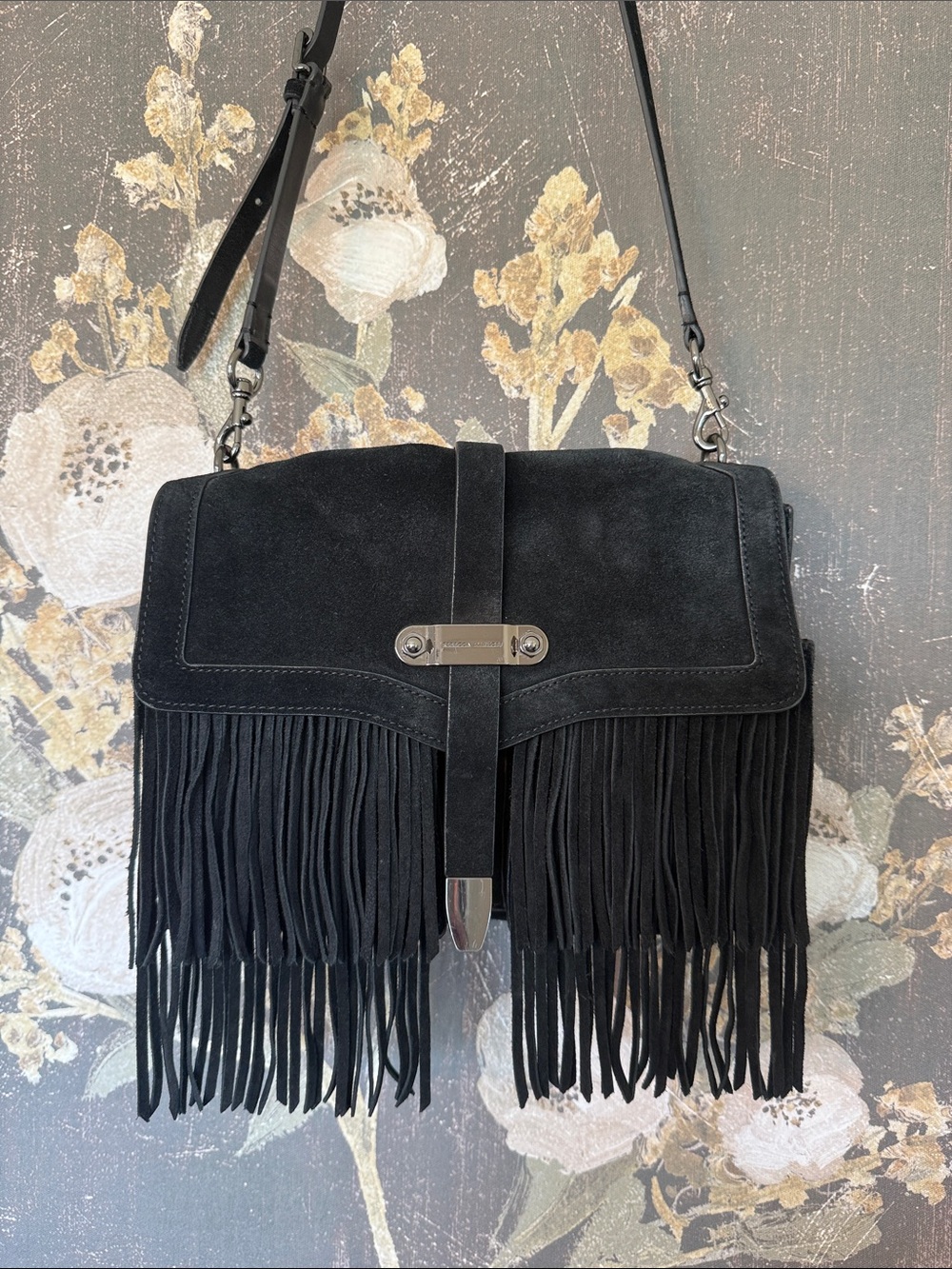 Rebecca Minkoff Black Suede Fringe Shoulder Bag Women - Picture 2 of 16